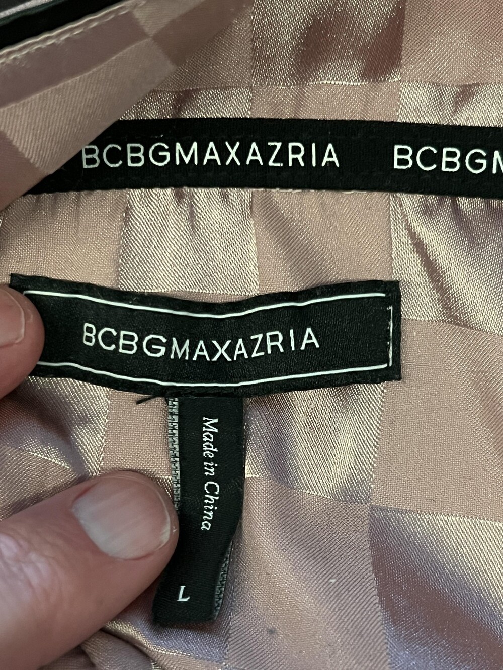 BCBGMAXAZRIA Pajama Set Womens Large Pink Satin Checkered Lounge Sleepwear - Picture 6 of 15
